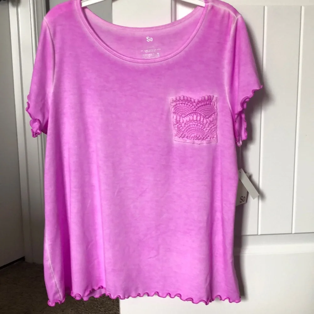 SO Top Girls Size 18 Plus Pink Short Sleeve Pocket NWT